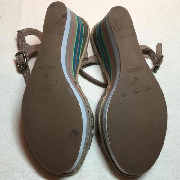 🍁Calzature shoes sz 7 tan leather with multi color wedge heel - Picture 5 of 7